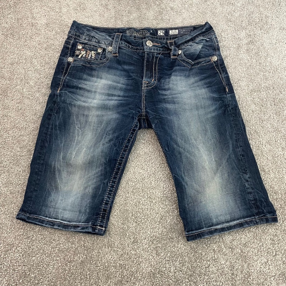 Miss Me Shorts Womens 31 Curvy Bermuda Y2K Mid Rise Embellished Denim (Tag 29)